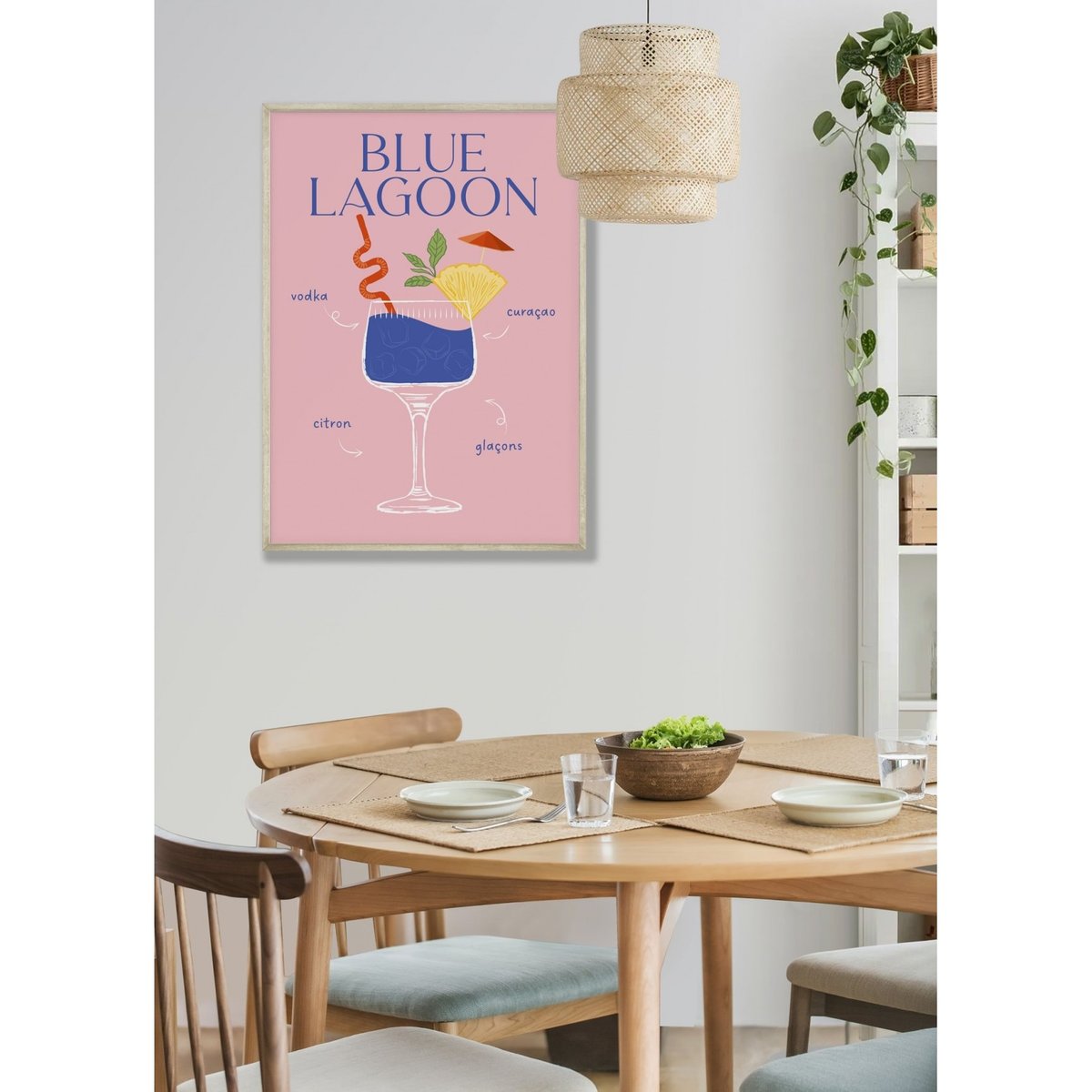 Affiche Cocktail Blue Lagoon 2 blanc, L'AFFICHERIE