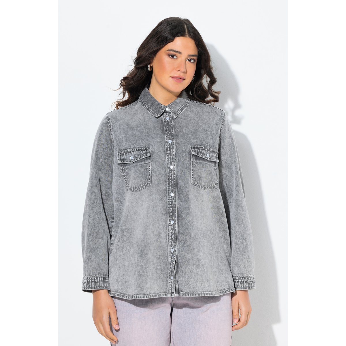 Chemisier en jean jean gris clair, ULLA POPKEN