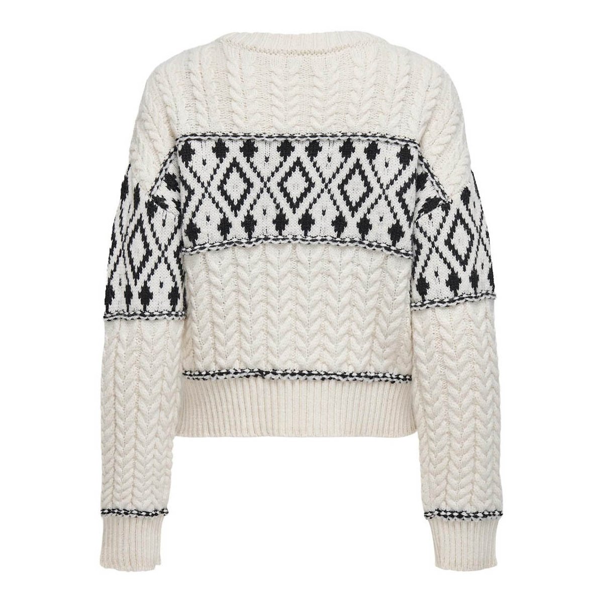 Pull torsadé, col rond blanc/noir, ONLY