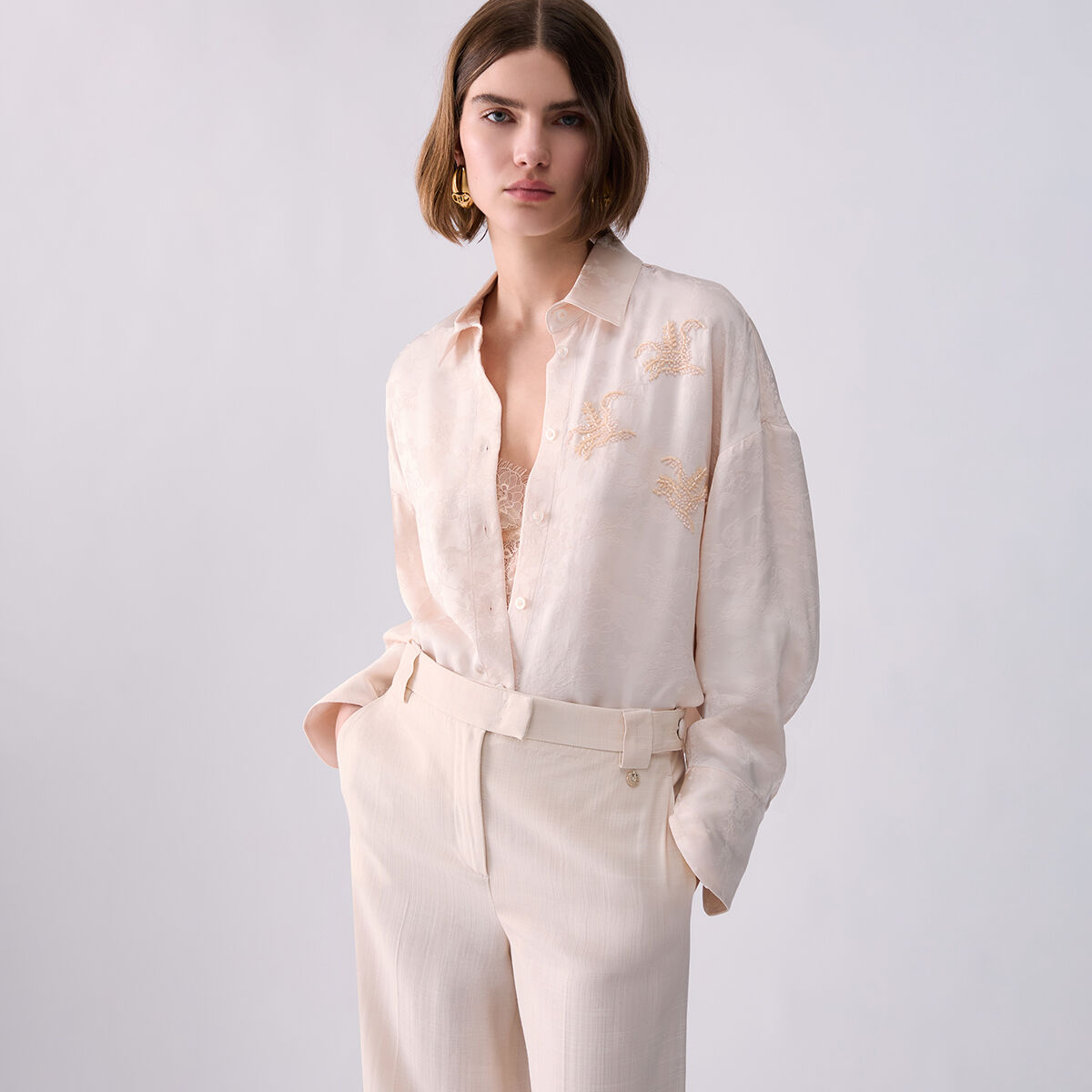 Chemise Jacquard avec Broderies Bijoux crème, LIU JO