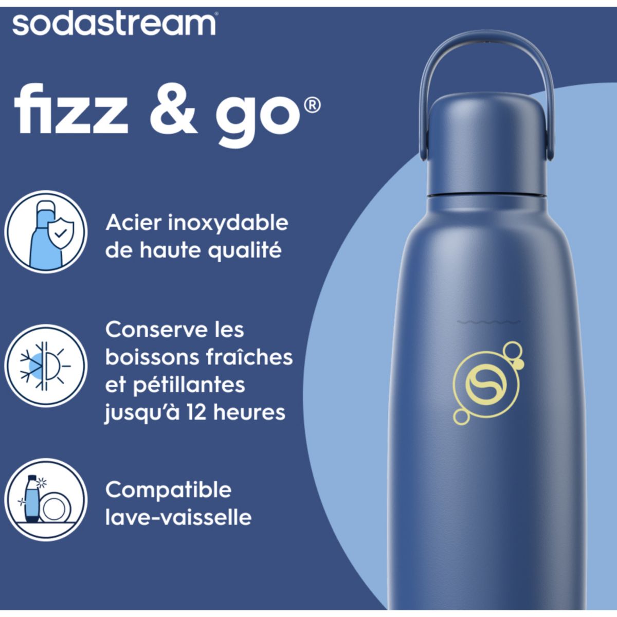 Bouteille isotherme Gourde Fizz & Go Cool bleue couleur unique, SODASTREAM