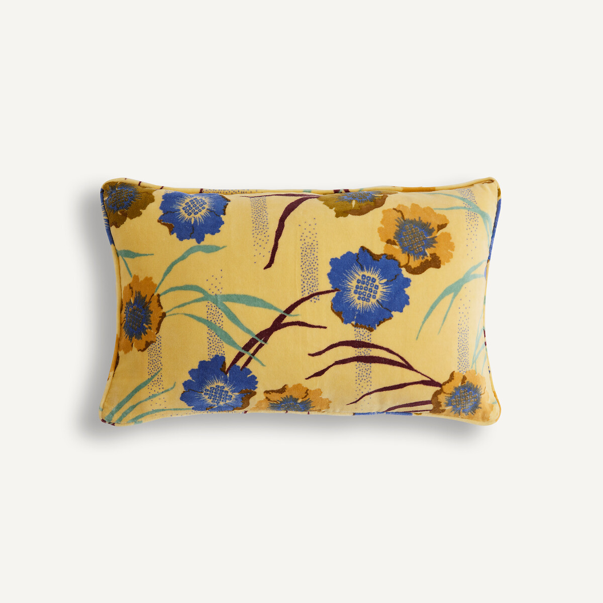 Housse de coussin rectangulaire 50x30, en velours de coton imprimé, MOWAN imprimé fond jaune, LA REDOUTE INTERIEURS
