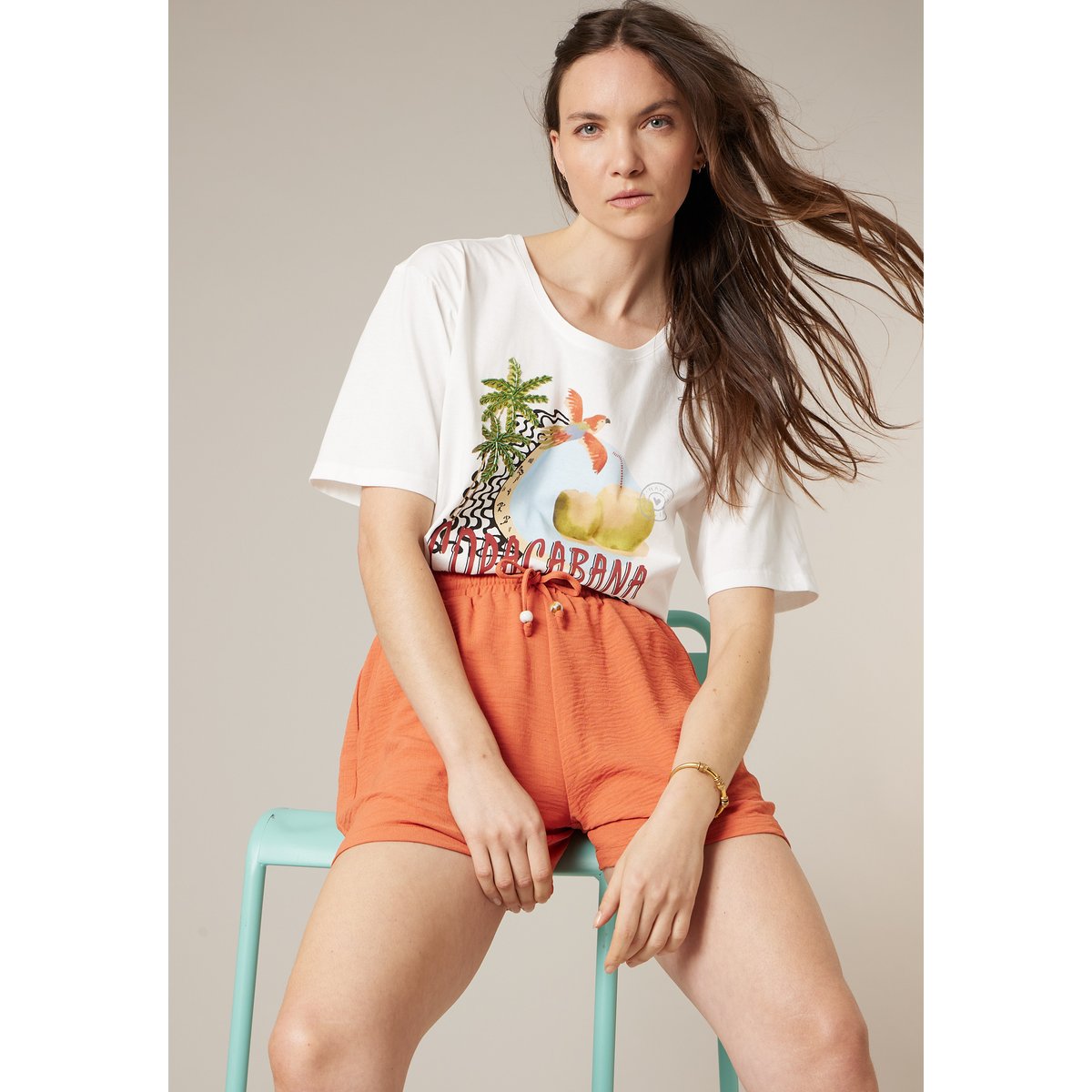 T-shirt femme en coton ALBANE off white, DEELUXE