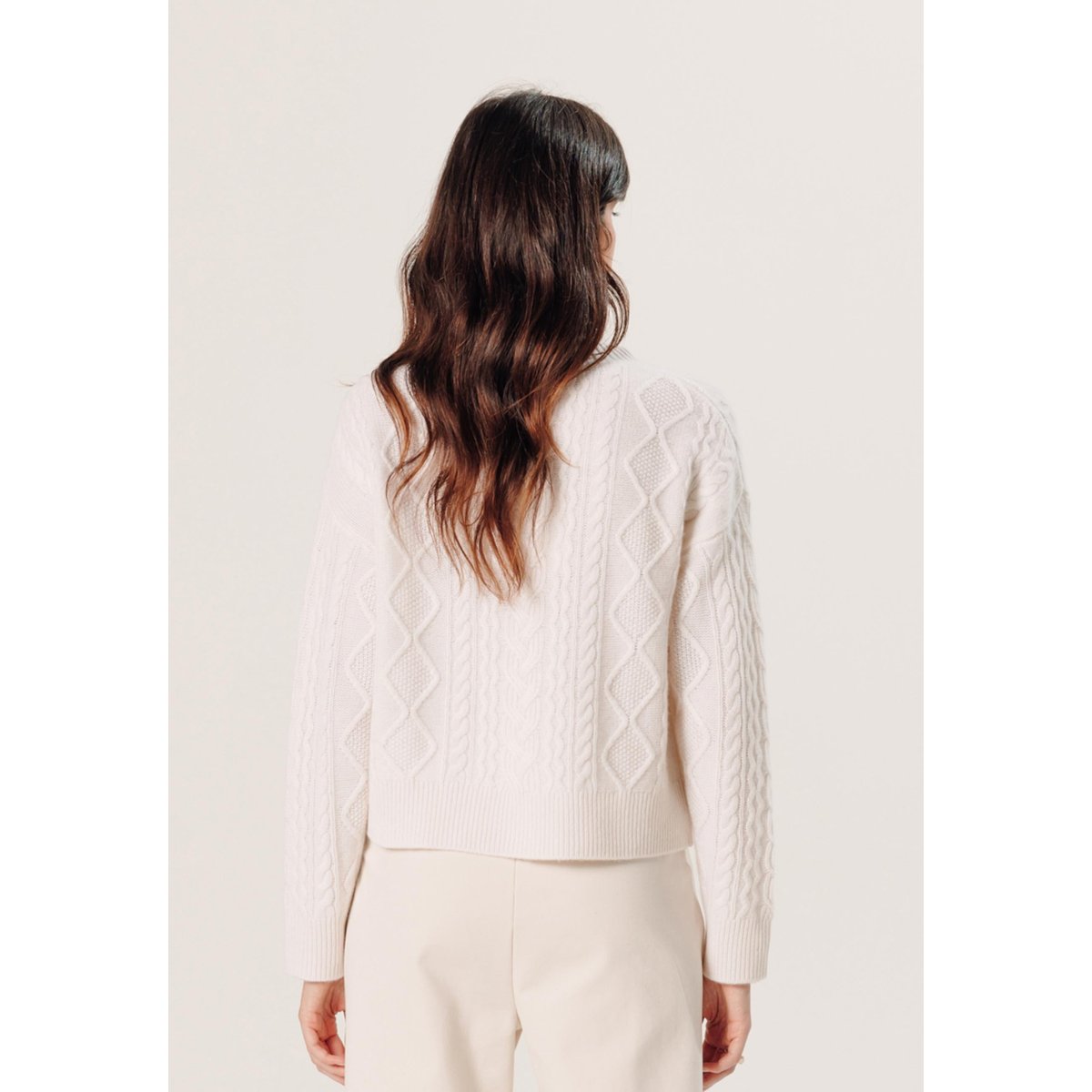Pull col roulé torsadé en cachemire blanc, RODIER