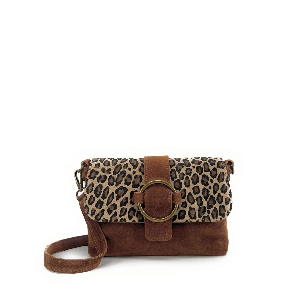 Sac à main en croute de cuir imprimé léopard VERONE SUEDE LEO léopard camel, OH MY BAG