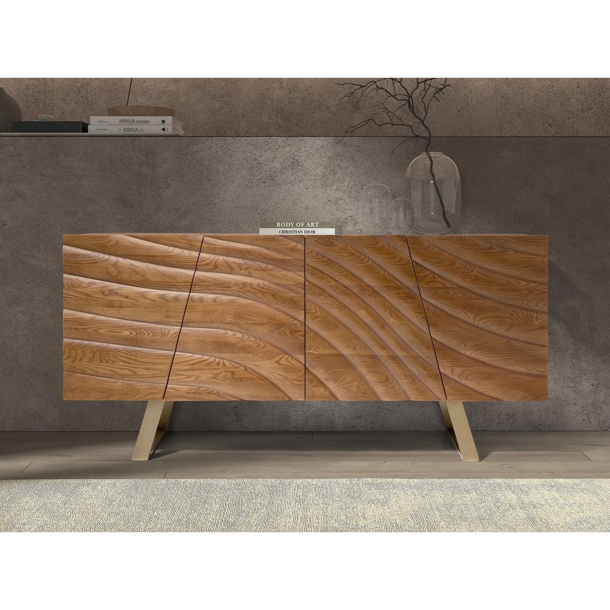 Buffet en bois et acier poli noyer clair | or, ANGEL CERDA