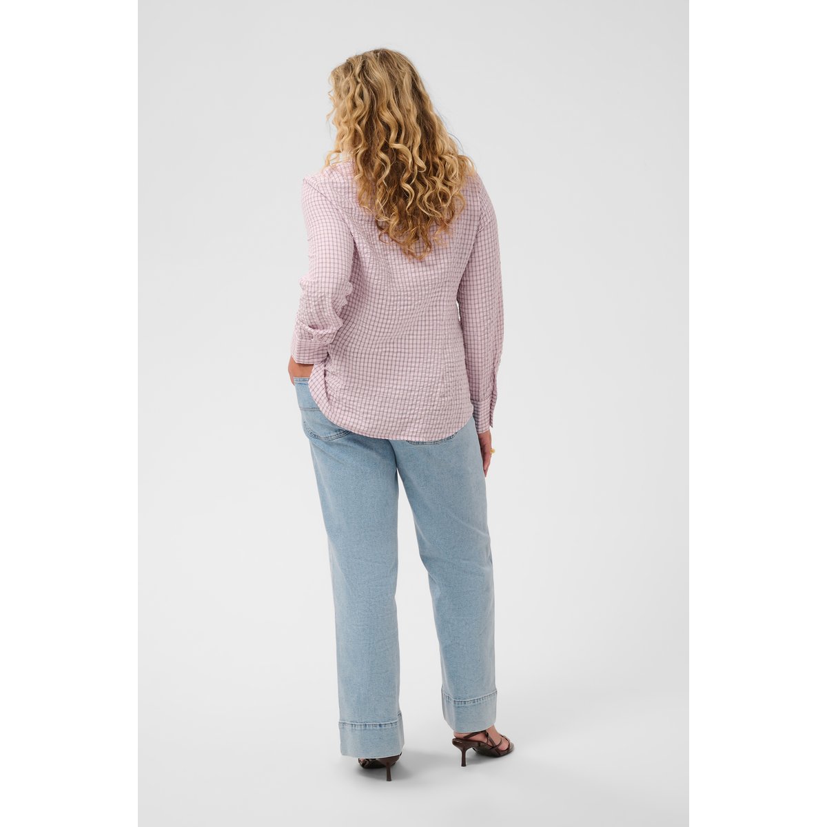 Chemise à manches longues rose light pink check, KAFFE CURVE