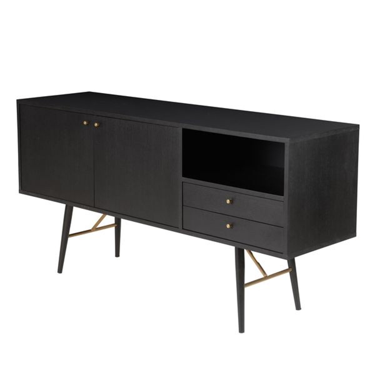 Meuble bas 2 portes, 2 tiroirs, 1 niche noir carbone, ZAGO