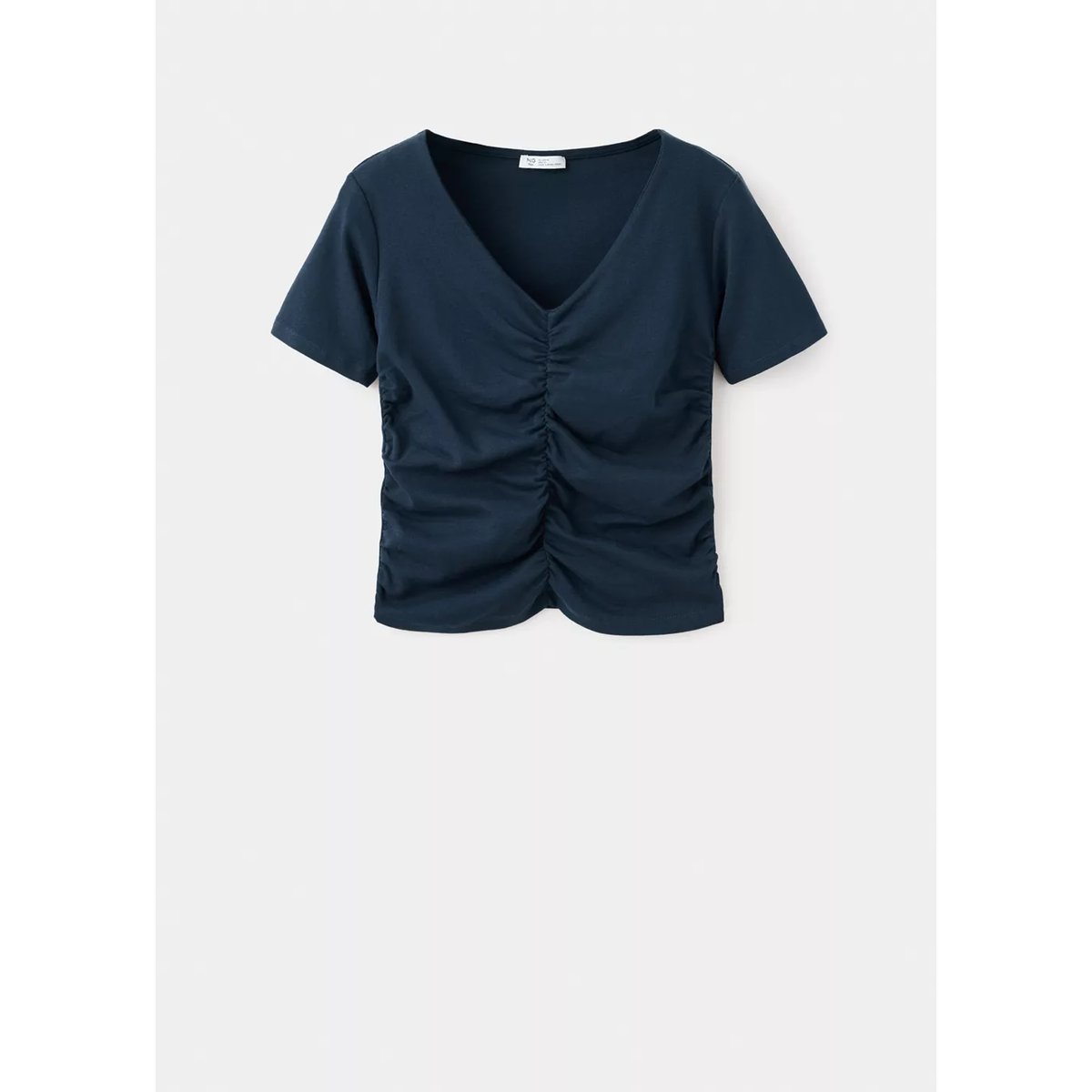 T-shirt coton drapé bleu marine, MANGO TEEN
