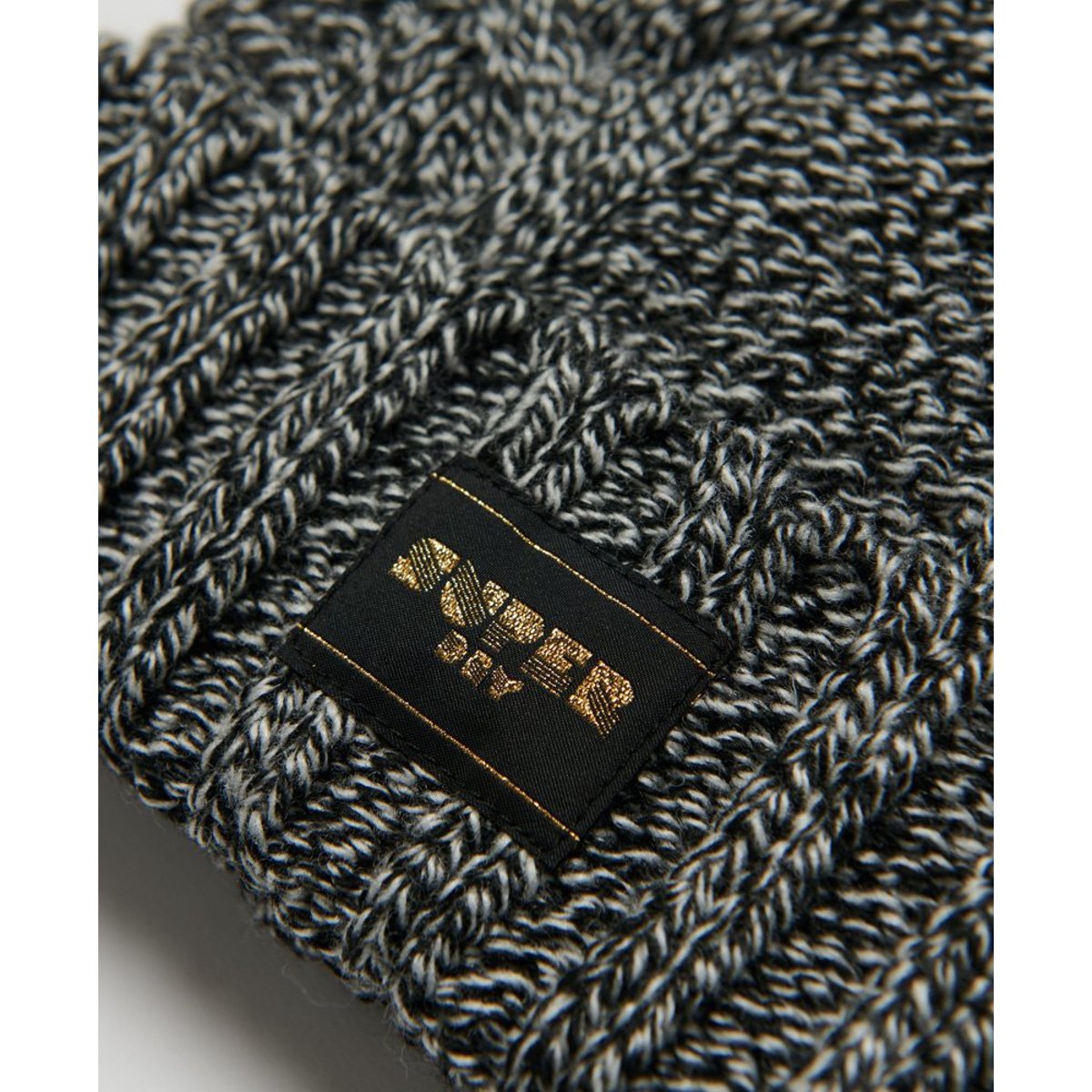 Bonnet en maille torsadée noir moucheté, SUPERDRY