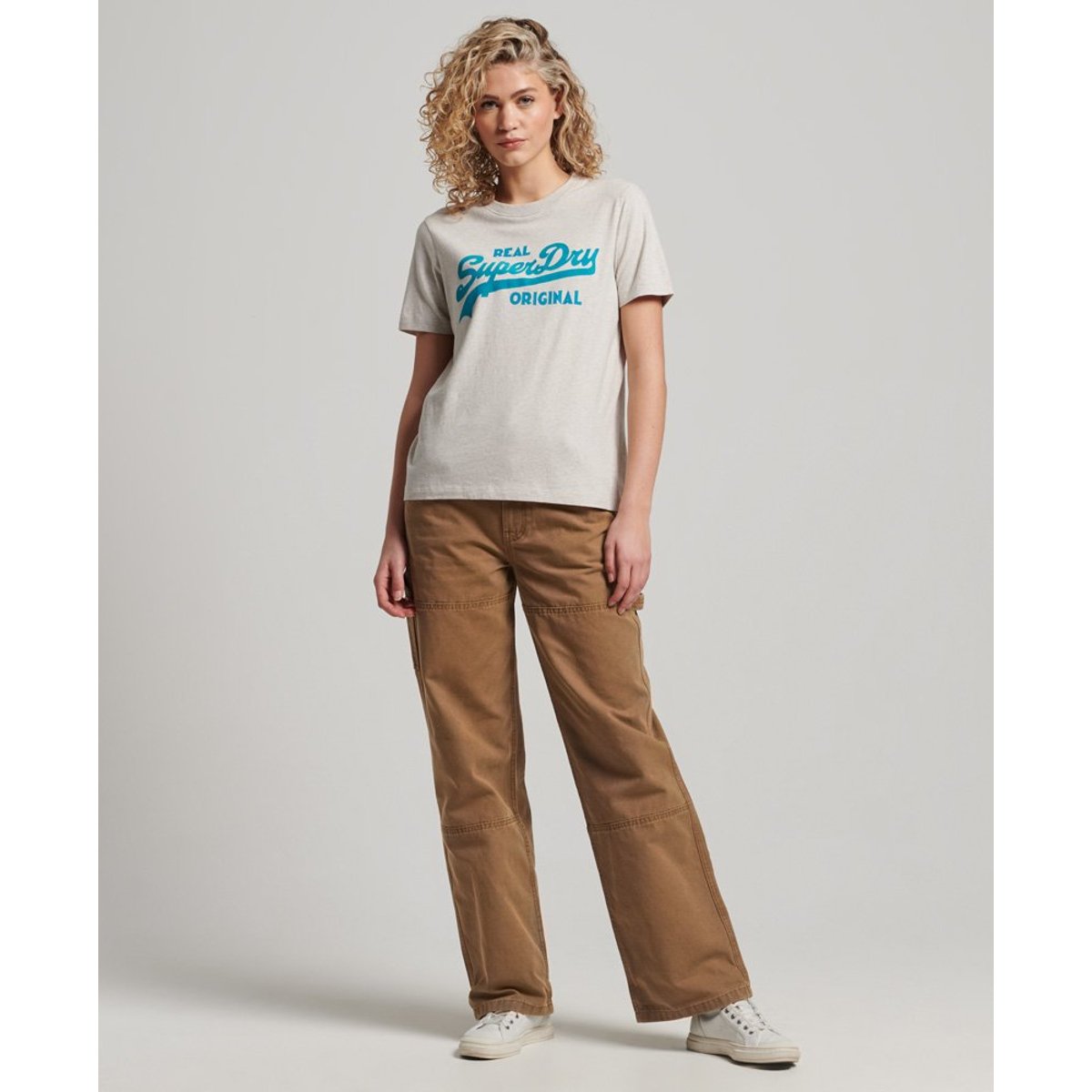 T-shirt Vintage Logo Scripted en Coton Bio grège chiné, SUPERDRY