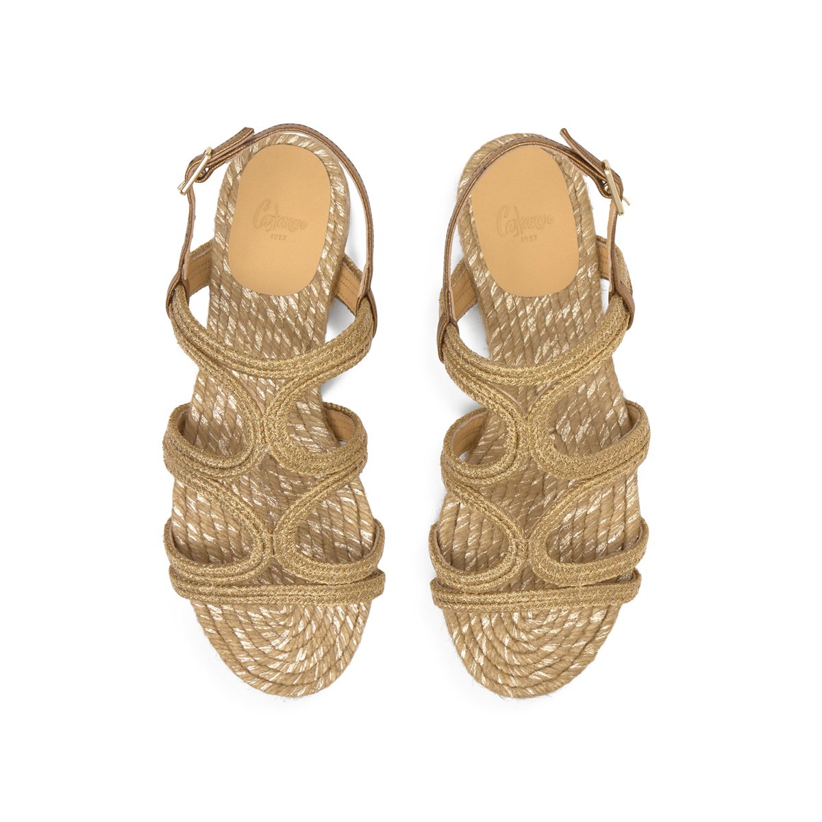 Sandales plates en tressage métallisé artisanal et jute PITRA PLATFORM doré, CASTANER