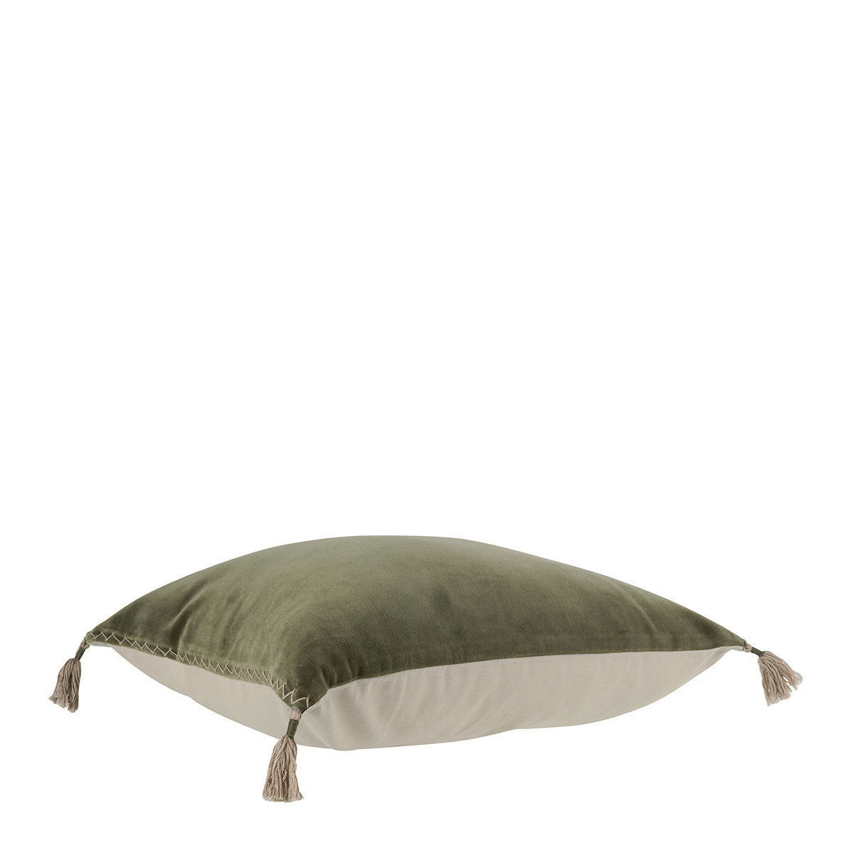 Housse de coussin en velours de coton kaki, BLANC D’IVOIRE