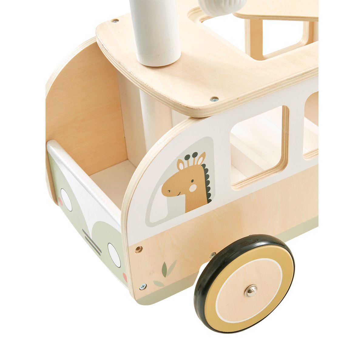 Porteur bus à doudous HANOÏ en bois blanc moyen uni avec decor, VERTBAUDET