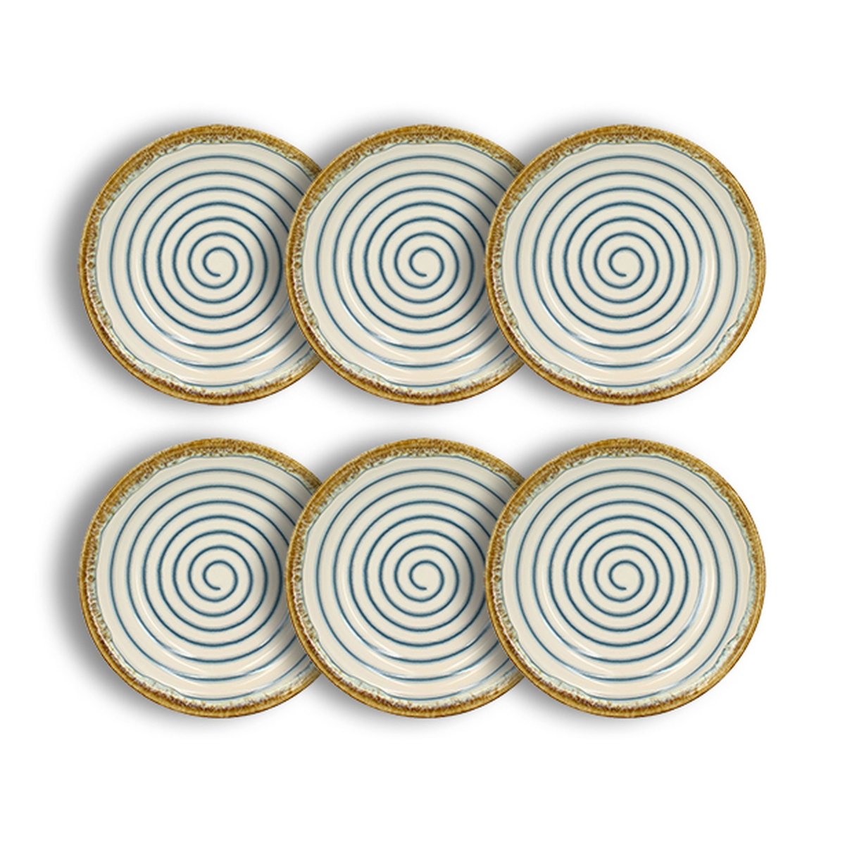 Lot de 6 assiettes creuses 22cm en faïence, SPIRALE bleu, NOVASTYL