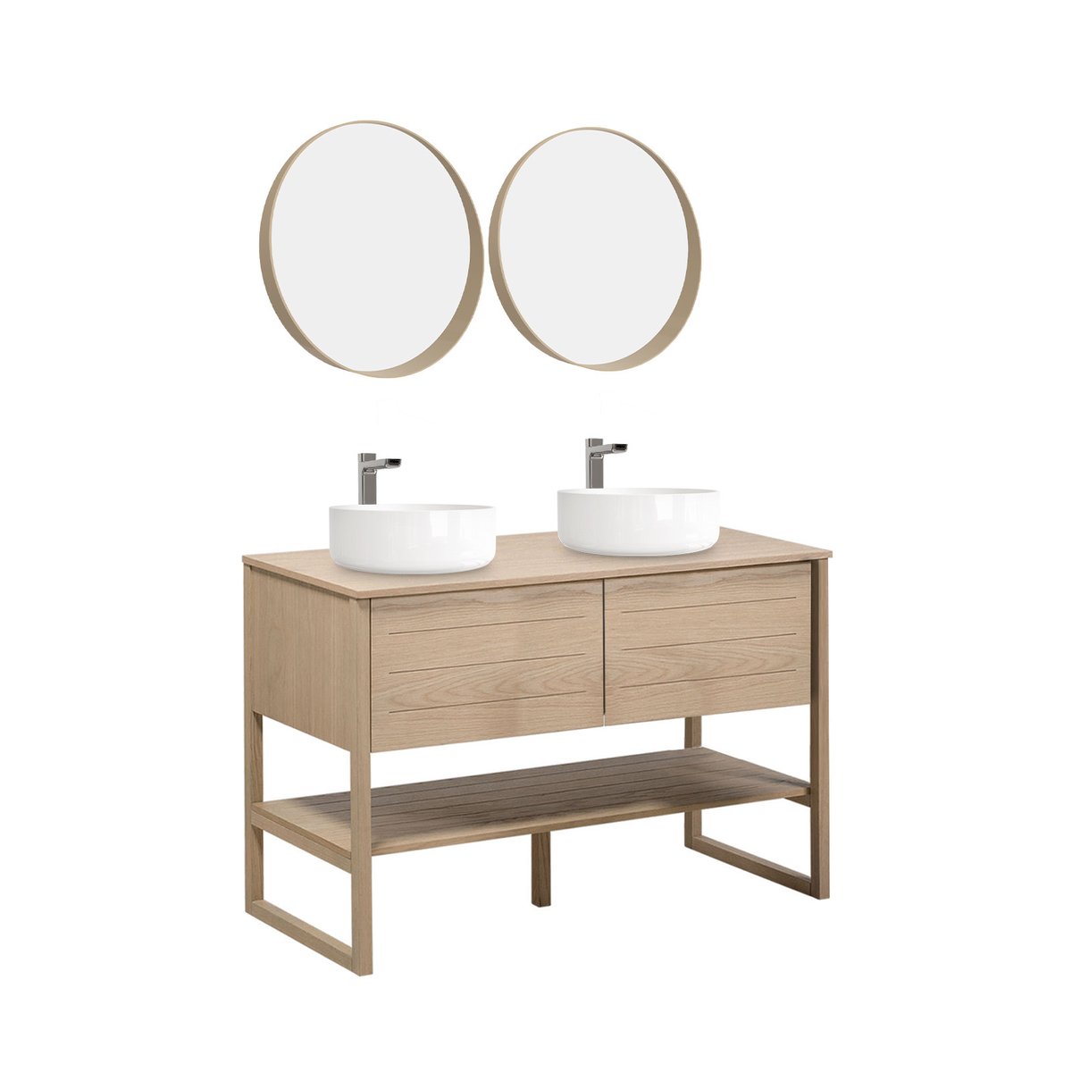 Meuble double +vasque +miroir ATOLL bois clair, MOB IN