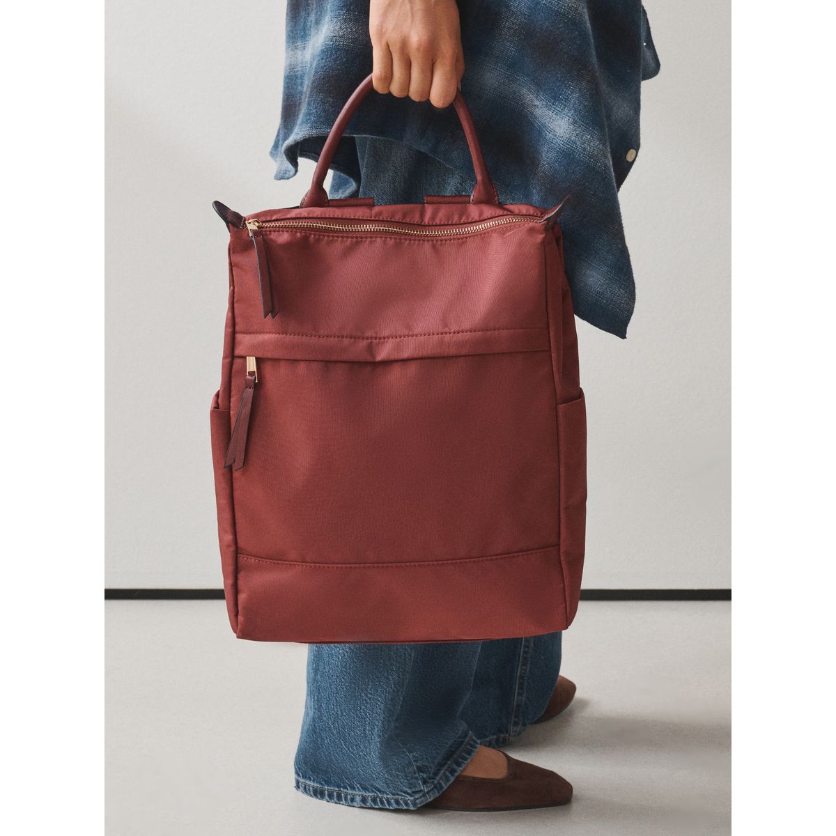 Sac à dos en nylon avec poche sur le devant rouge bourgogne, NEXT