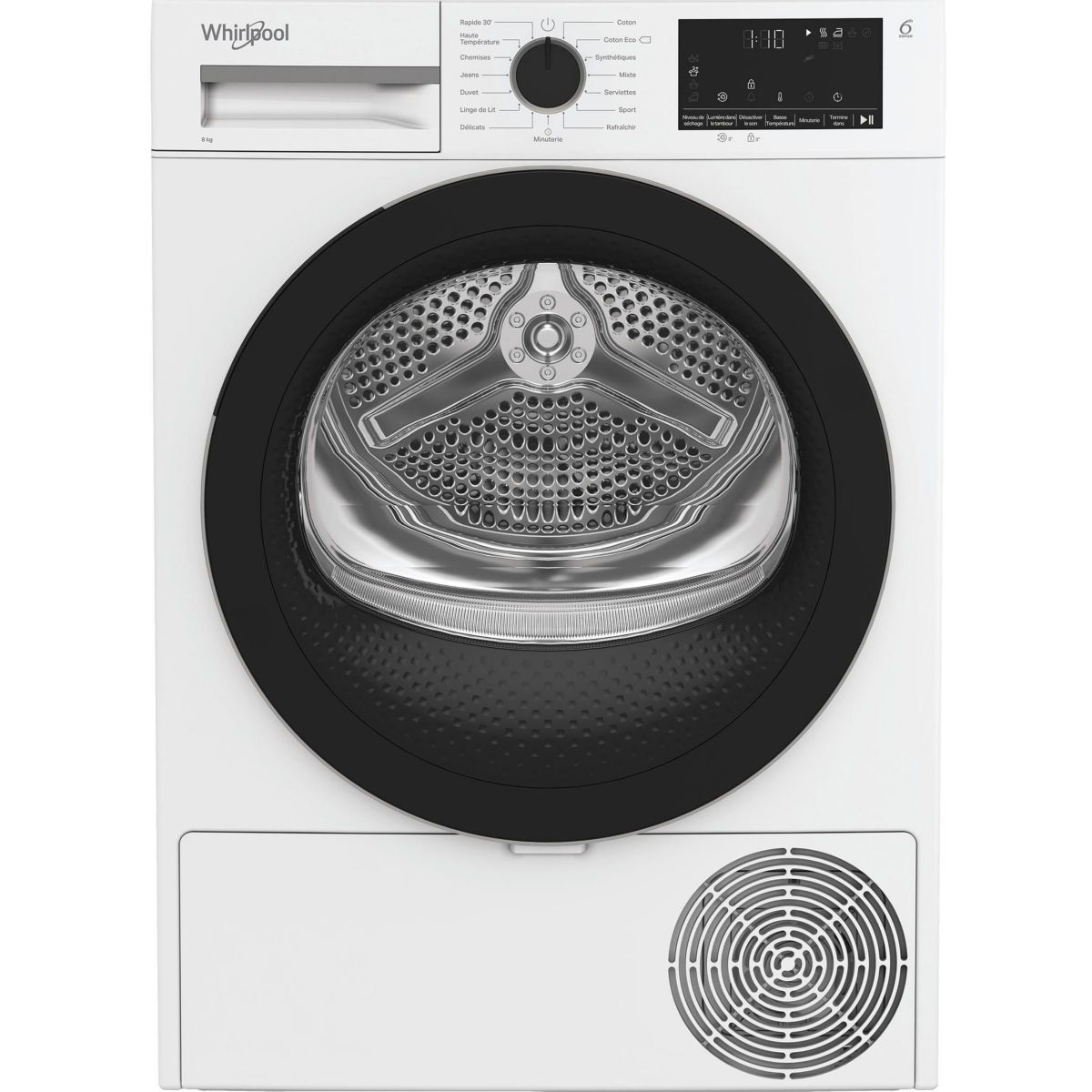 Sèche linge pompe à chaleur CWSD83MWBSFR couleur unique, WHIRLPOOL