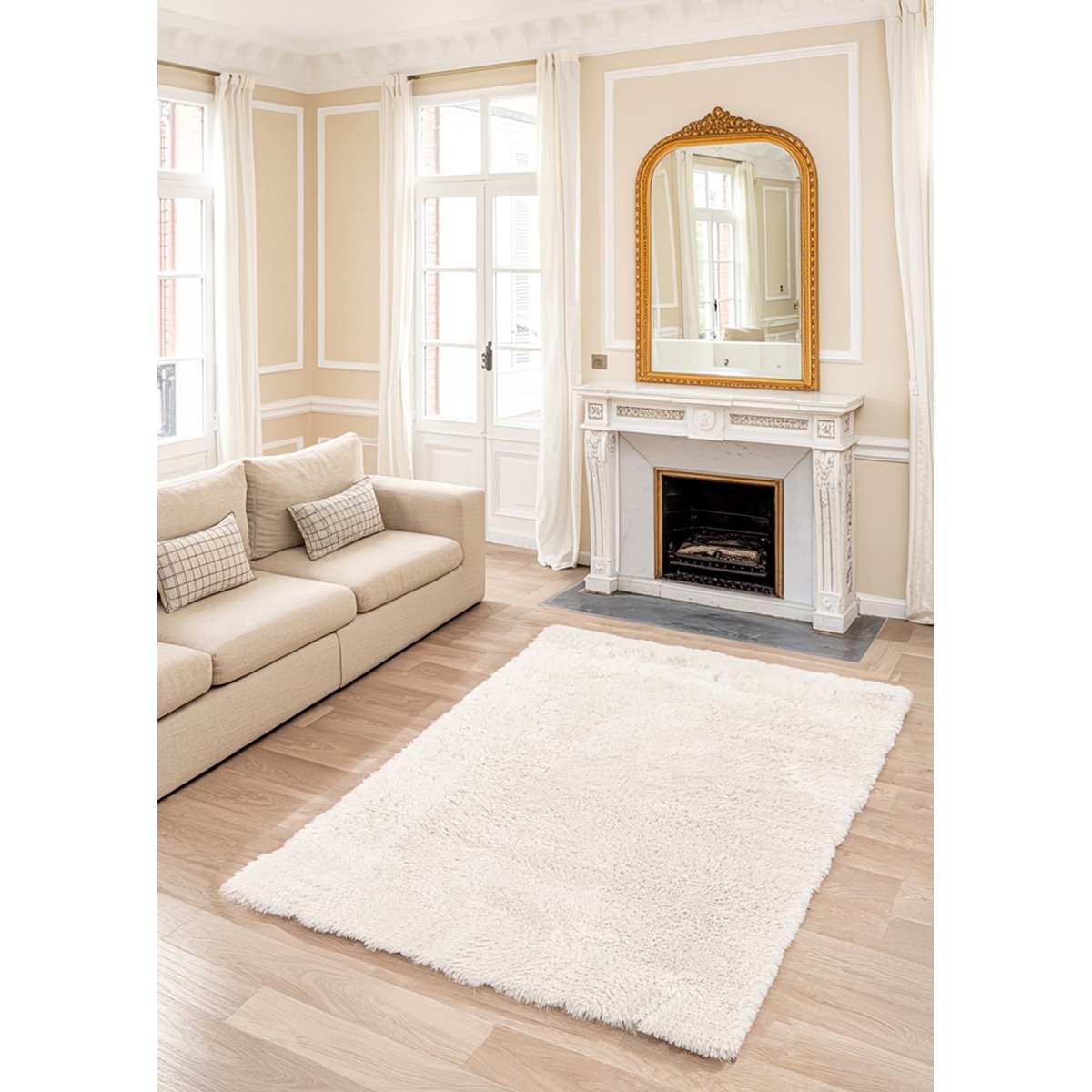 Tapis shaggy ultra-doux effet laine NUKKA beige sable, AFK LIVING
