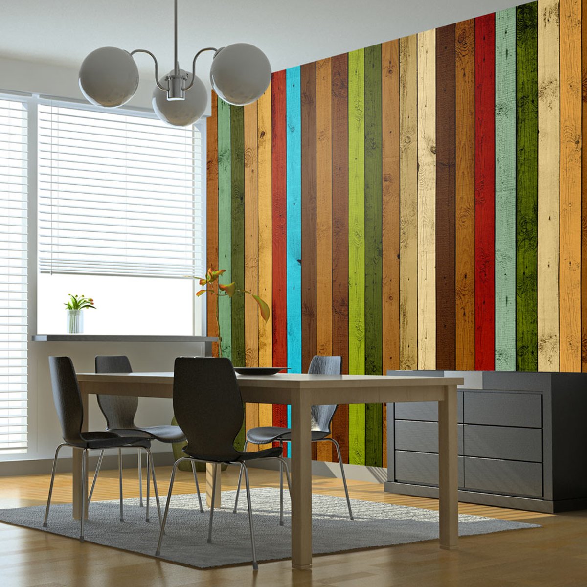 Papier peint intissé panoramique Wooden rainbow multicouleur, EDEN
