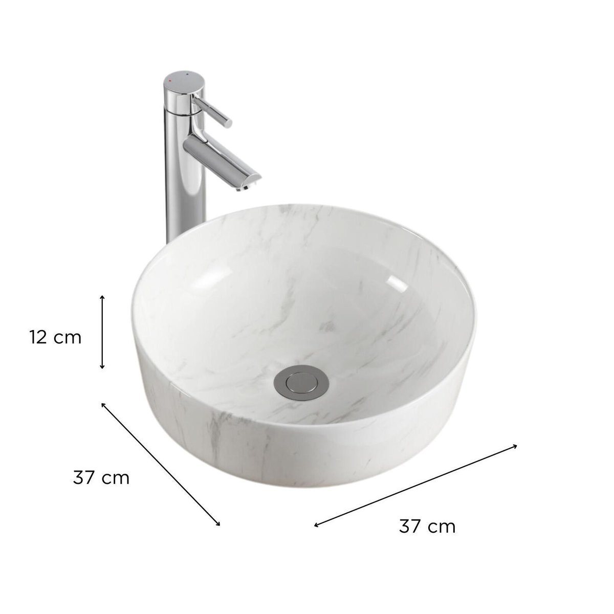 Vasque à poser ronde en céramique effet marbre blanc 37cm DIANE blanc, MOB IN