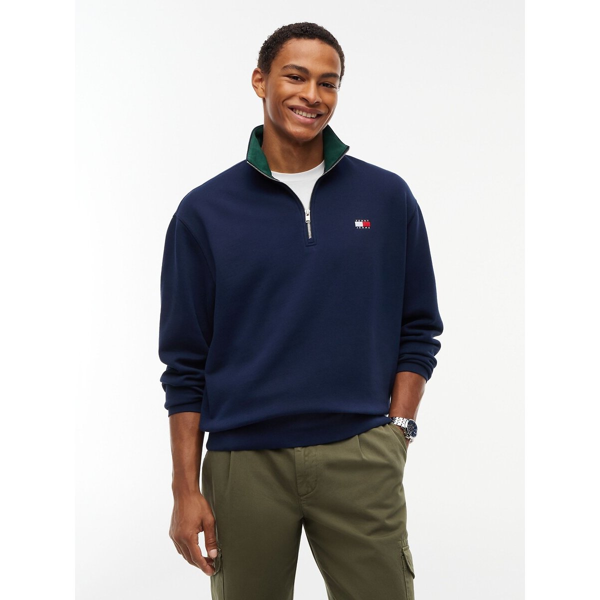 Sweat demi-zippé, coupe relaxed marine, TOMMY JEANS