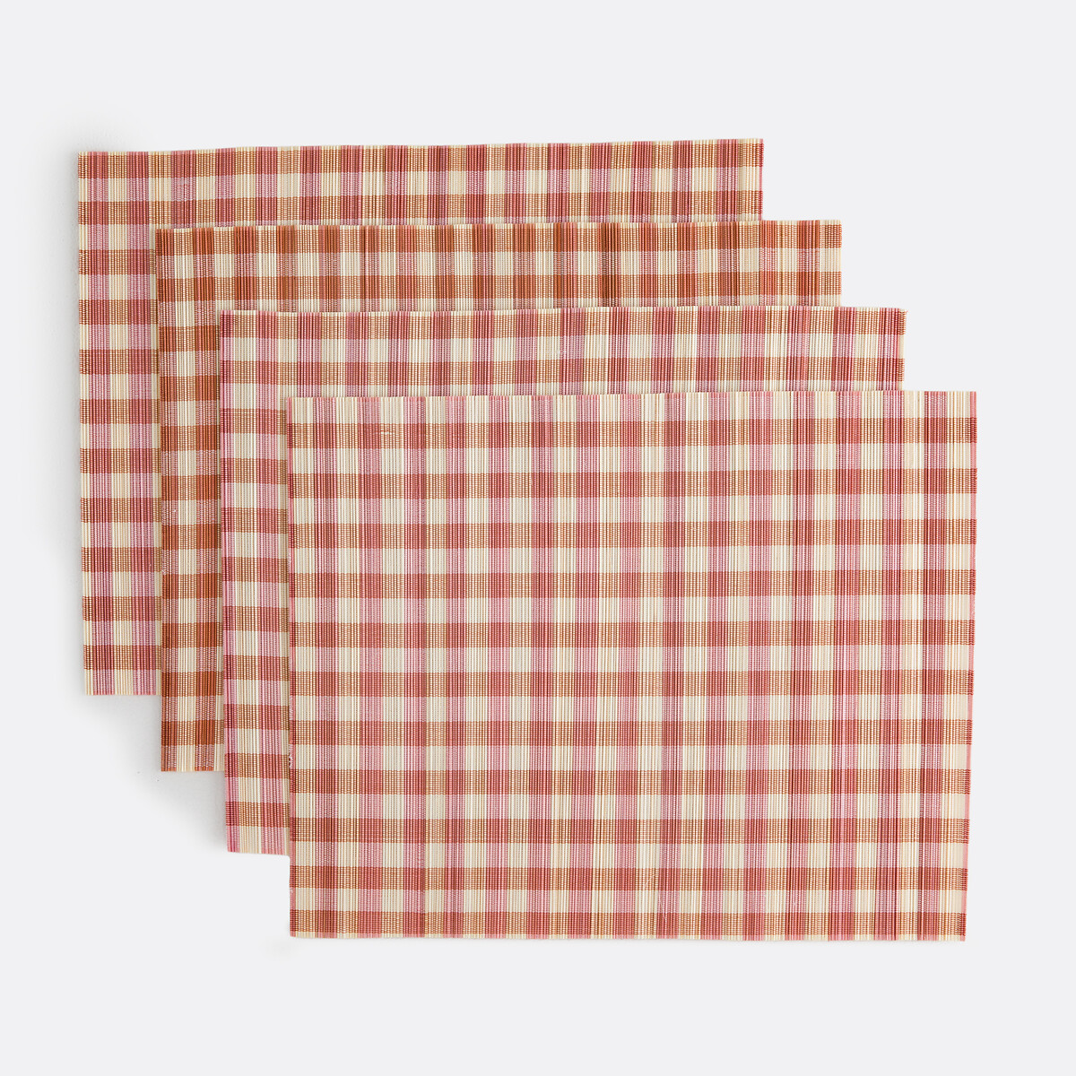 Set of 4 Paoli Gingham Checked Bamboo Placemats ecru/terracotta, LA REDOUTE INTERIEURS