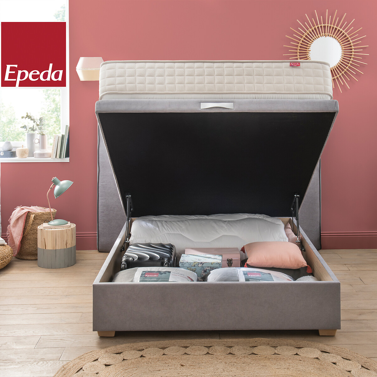 Rete letto contenitore Hercule grigio topo, EPEDA