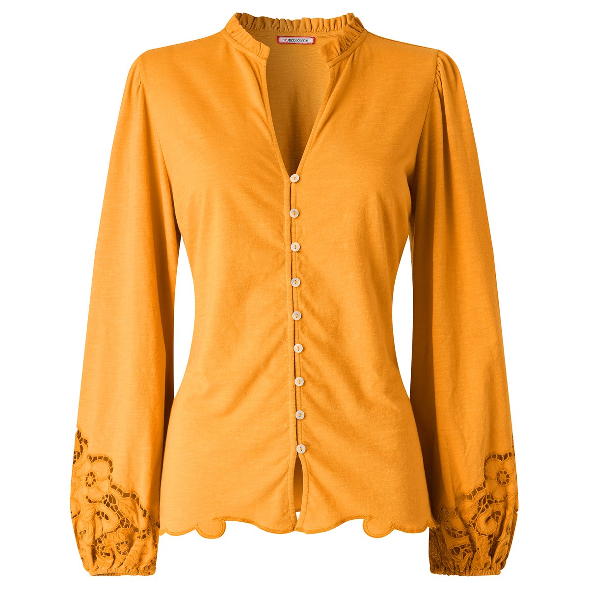 Blouse en Jersey Boutonnée à Manches Brodées jaune, JOE BROWNS