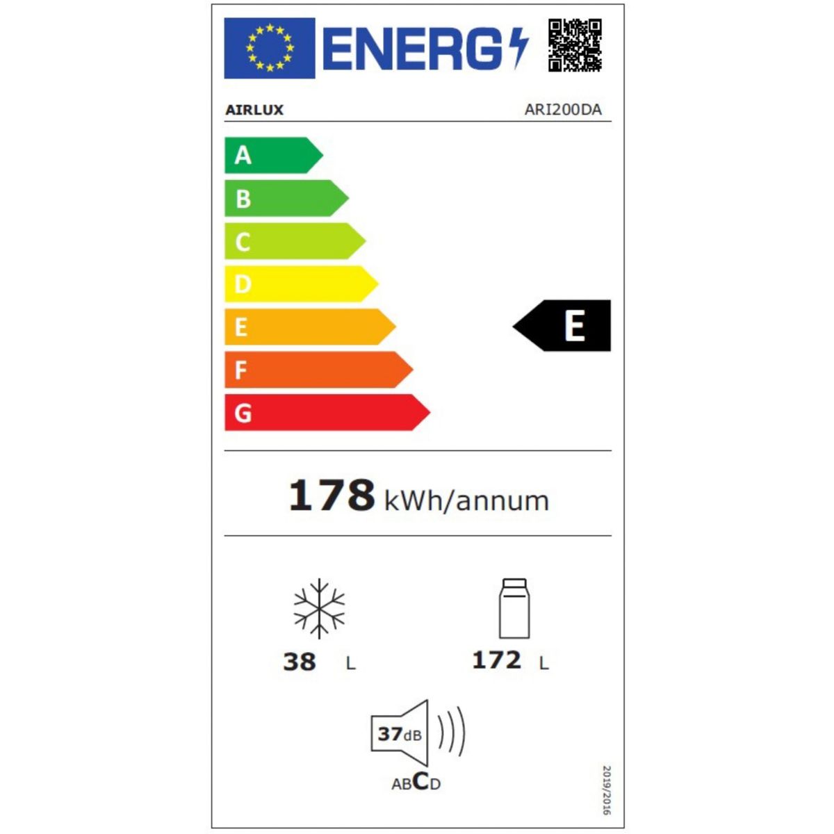 Réfrigérateur 2 portes encastrable ARI200DA 145cm intégrable, AIRLUX