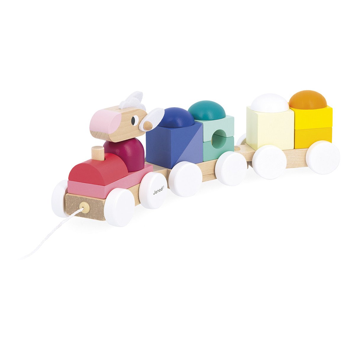 Train En Bois À Tirer Moutons couleur unique, JANOD