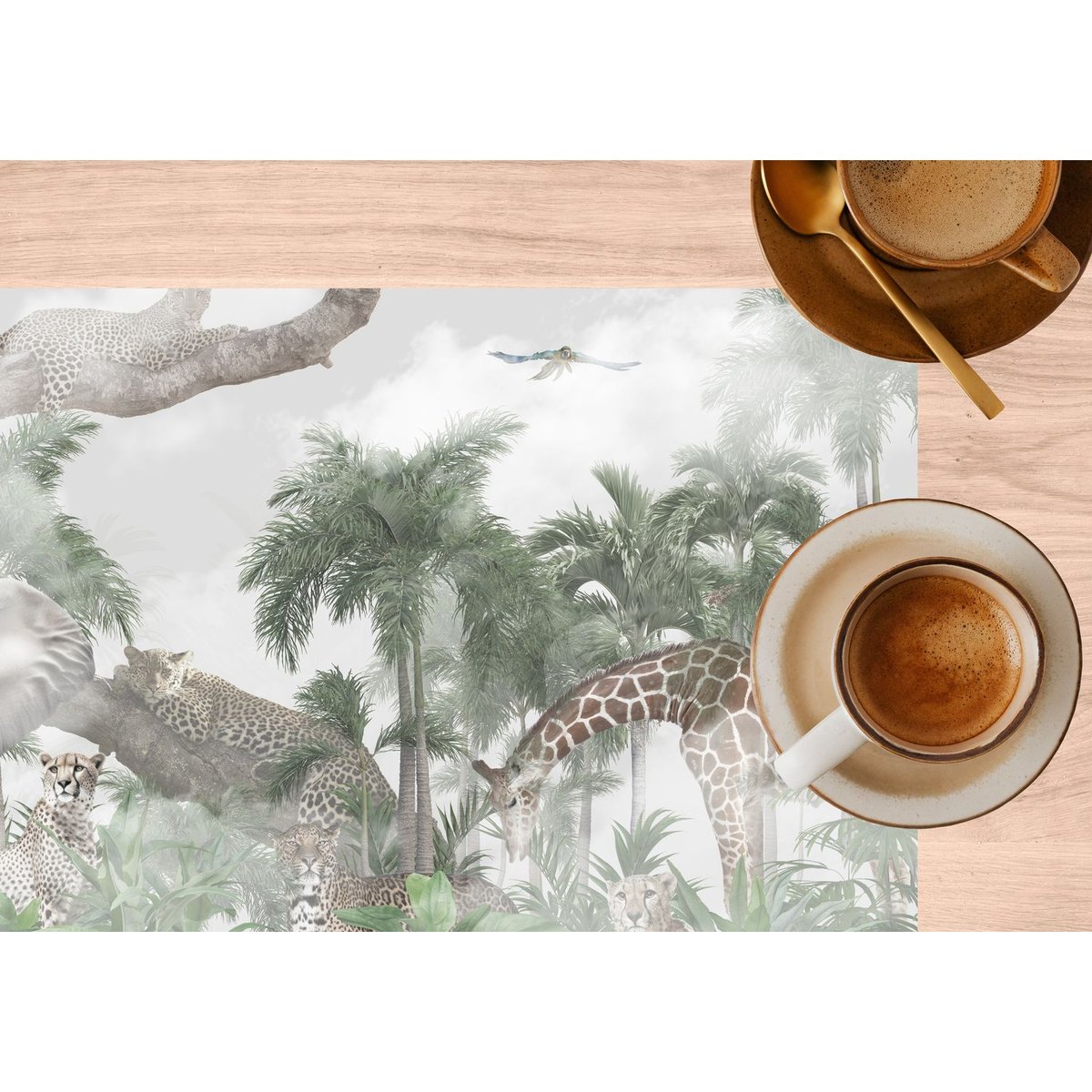 Lot de 2 sets de table motifs animaux OLWEN gris, TOILINUX