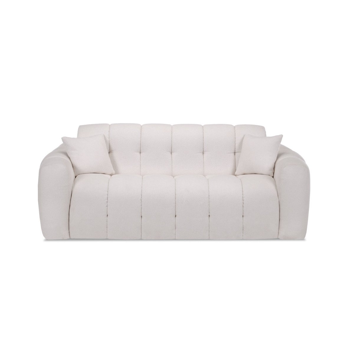 Canapé lit 3 places en tissu bouclette, BRADLEY blanc, BOBOCHIC