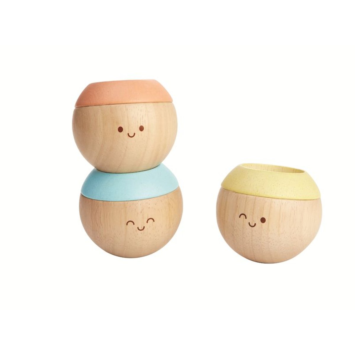 Têtes sensorielles en bois pastel bleu, jaune, orange, PLAN TOYS