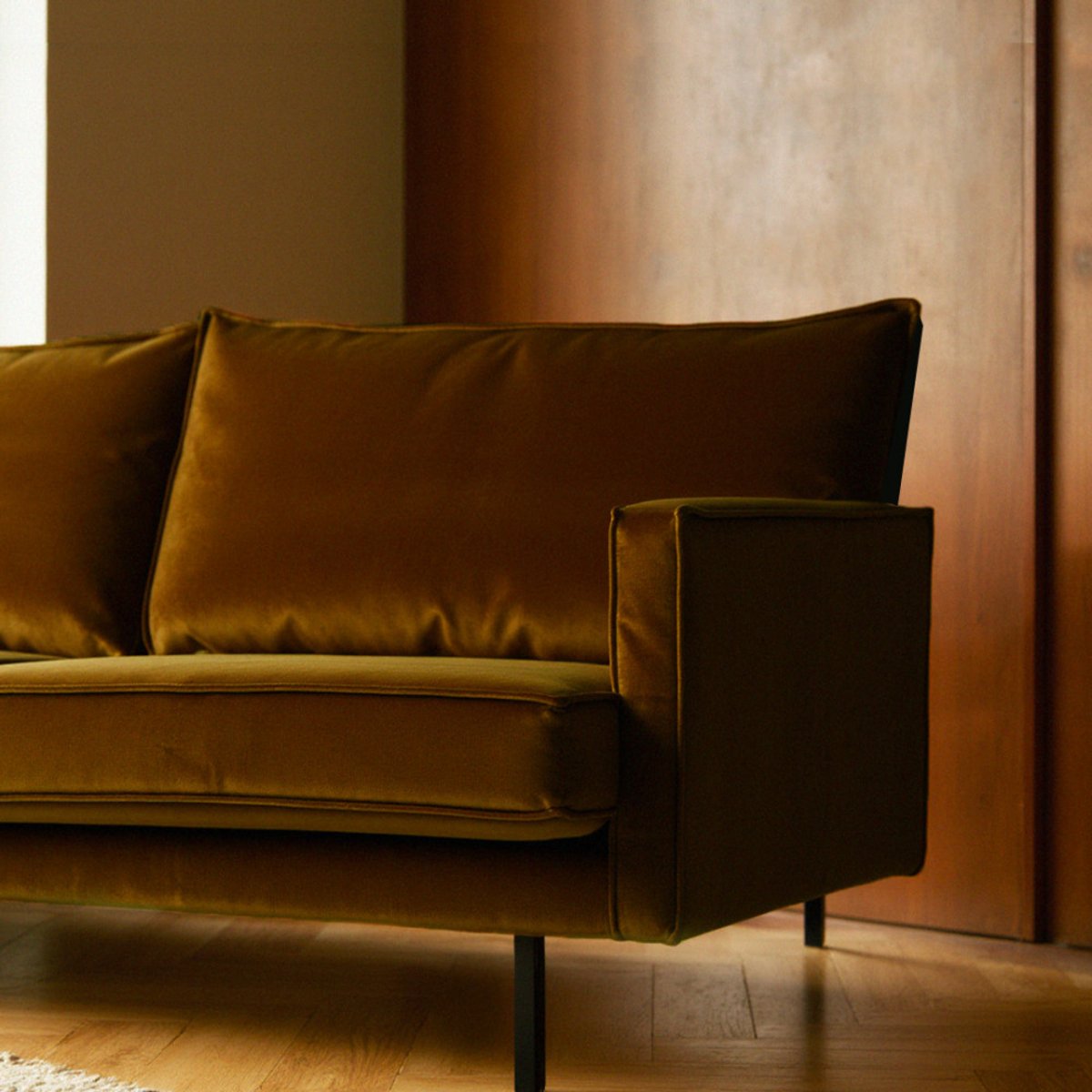 Canapé 3 places vintage en velours- BRONCO bronze, WOOOD