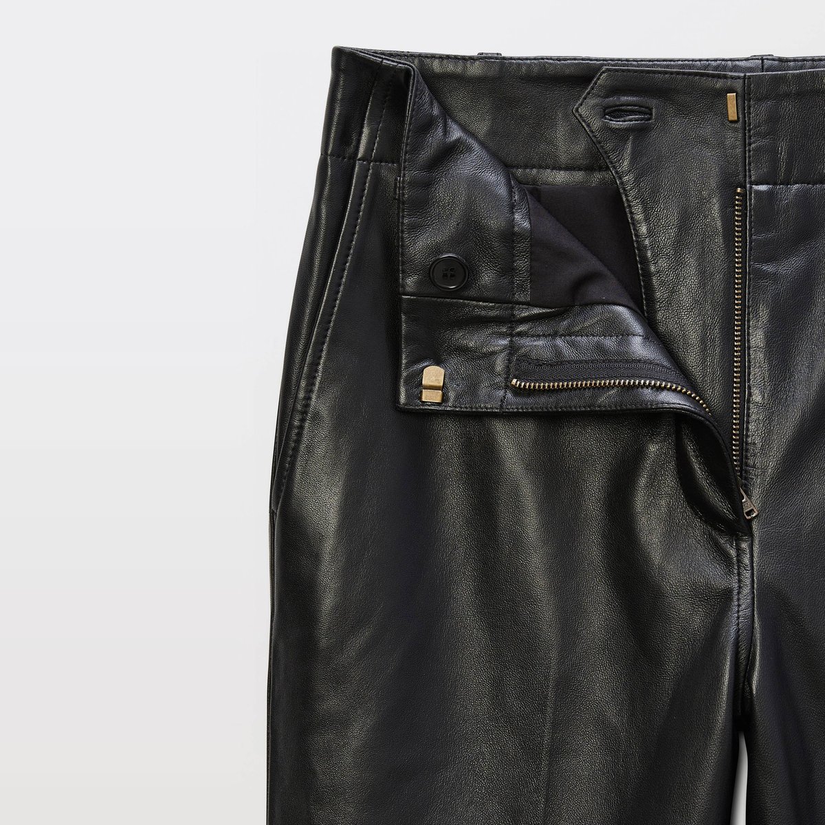 Pantalon large taille haute en cuir noir, MONOPRIX
