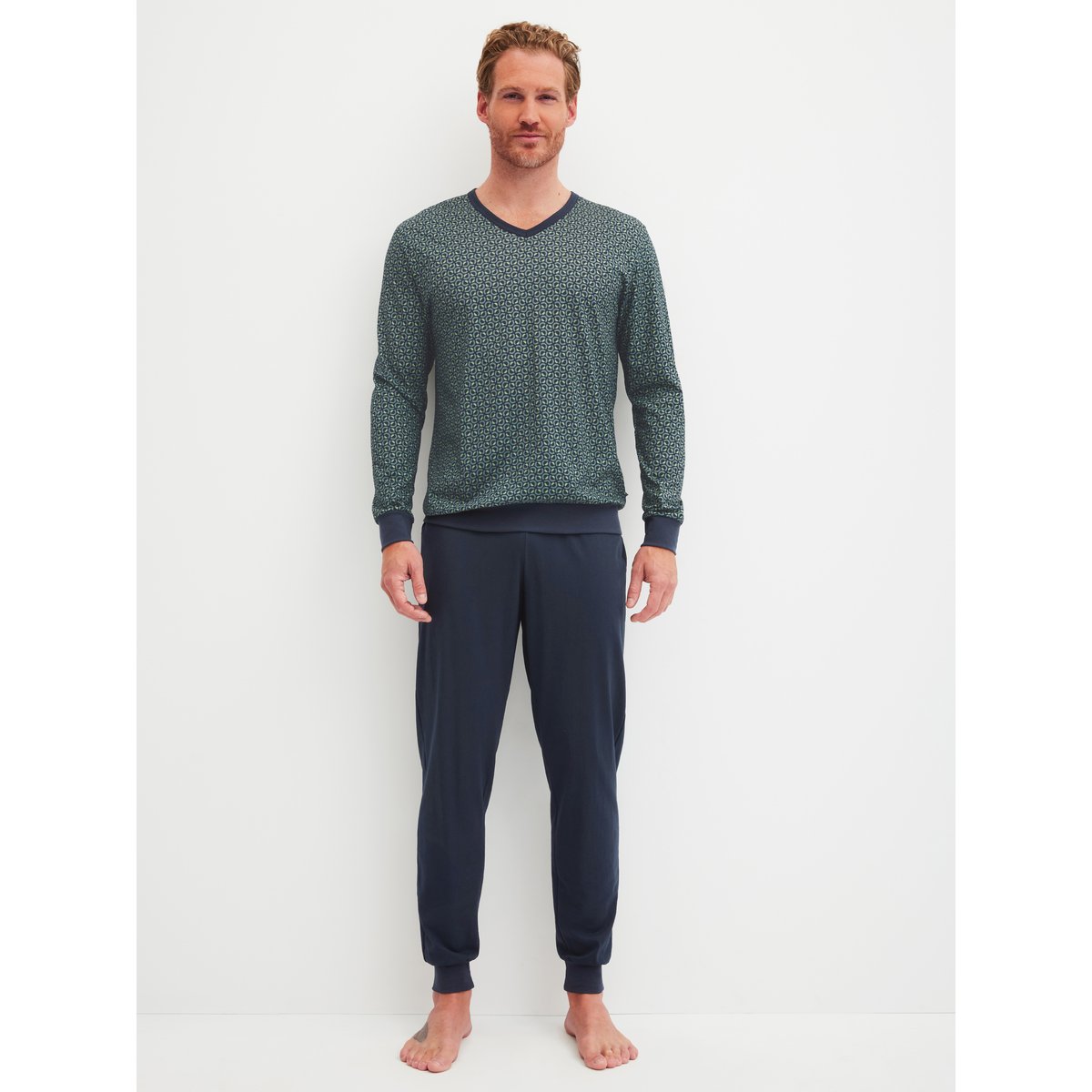 Pyjama avec bords élastiques manches longues Coton COTTON SPECIAL bleu foncé, CALIDA