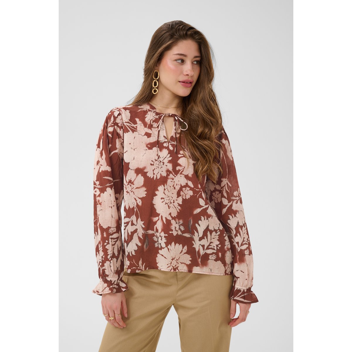 Blouse à manches longues blanc brandy flower, CREAM