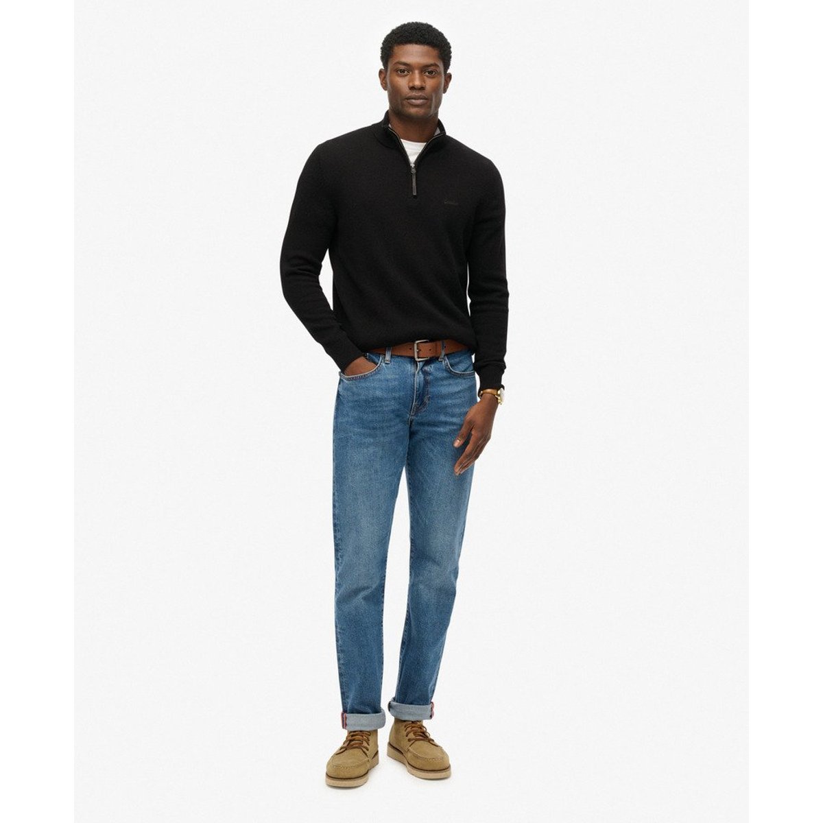 Pull à col camionneur noir, SUPERDRY