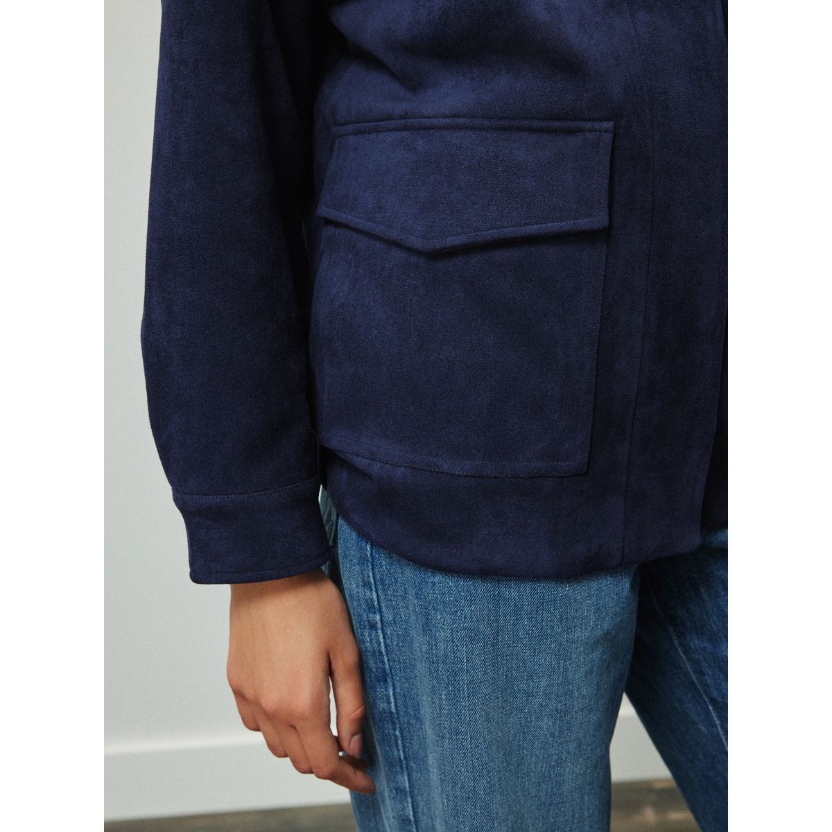 Veste en imitation daim à col cheminée bleu marine, NEXT