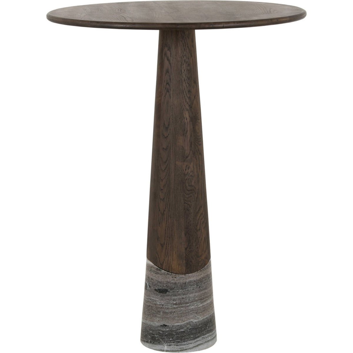 Table de bar ronde en chêne, HARPER chêne fumé charbon et marbre gris, RECOLLECTION