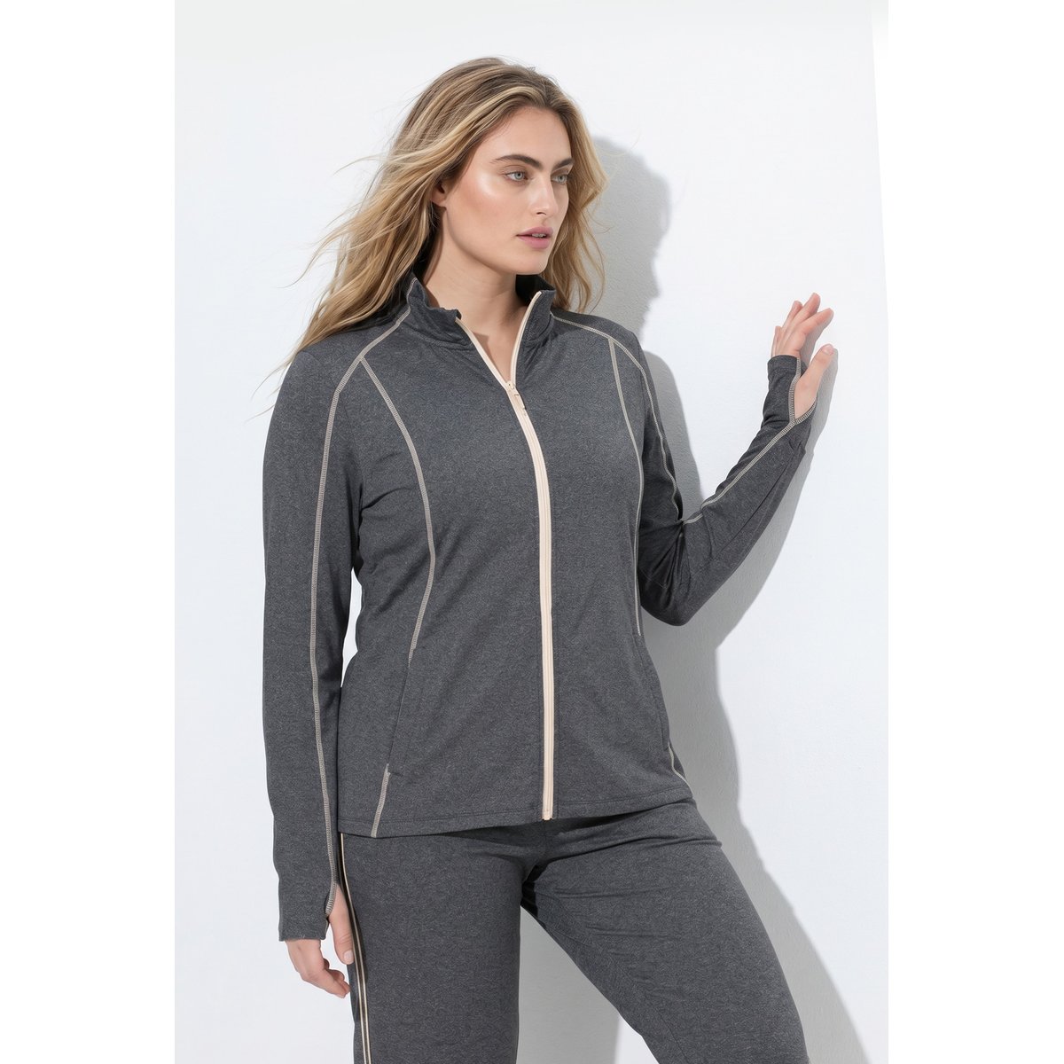 Veste en molleton, coutures fantaisie chiné anthracite, ULLA POPKEN