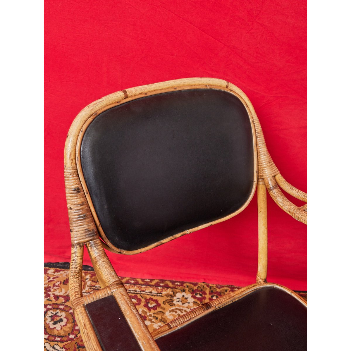 Paire de fauteuils en osier et cuir  Ernest N°711 - Bon état noir, DEBONGOUT