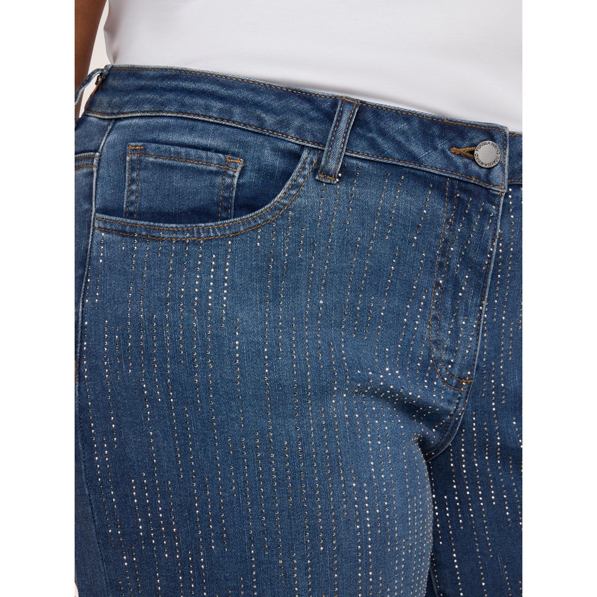 Jean Wide Leg avec pluie de strass bleu, FIORELLA RUBINO