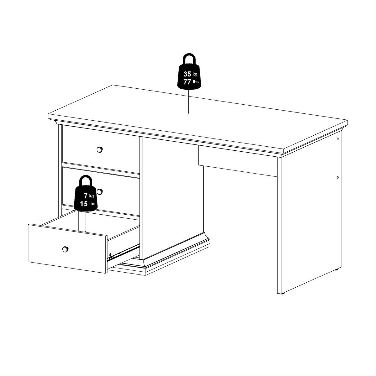 Bureau 3 tiroirs blanc - SOFIA blanc, CALICOSY