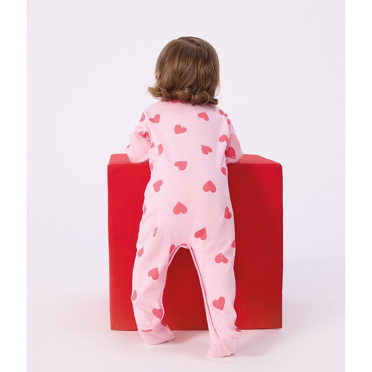Pigiama in cotone, stampa cuori rosa, PETIT BATEAU
