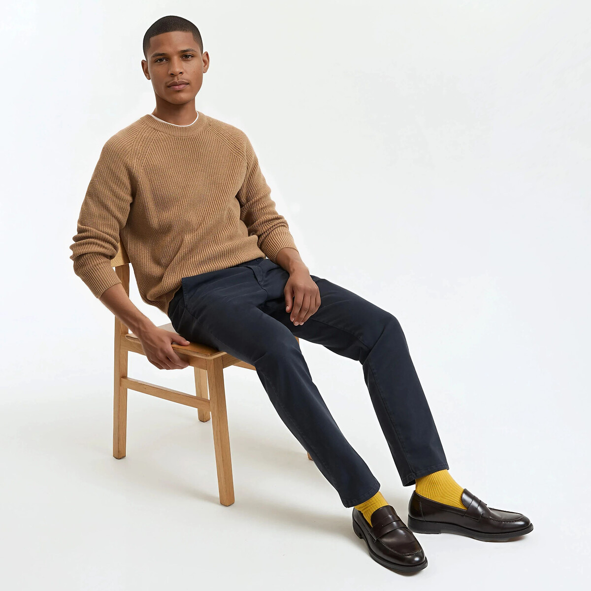 Calças chino básicas, Signature FRANÇOIS marinho, LA REDOUTE COLLECTIONS