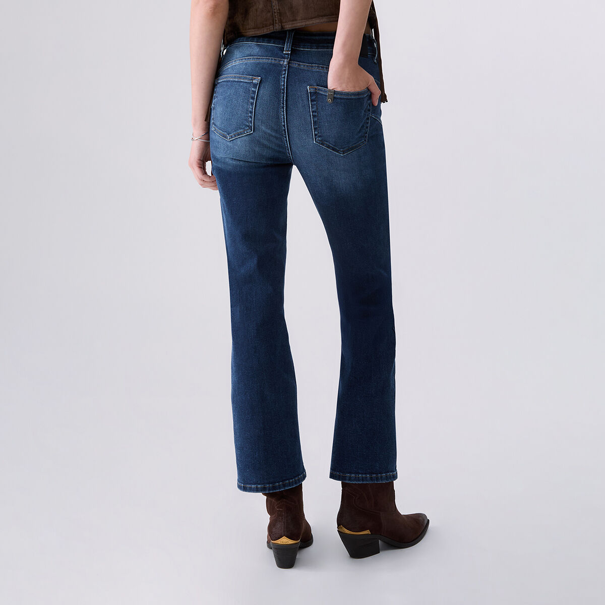 Jean bootcut avec boutons bijoux denim bleu foncé, LIU JO
