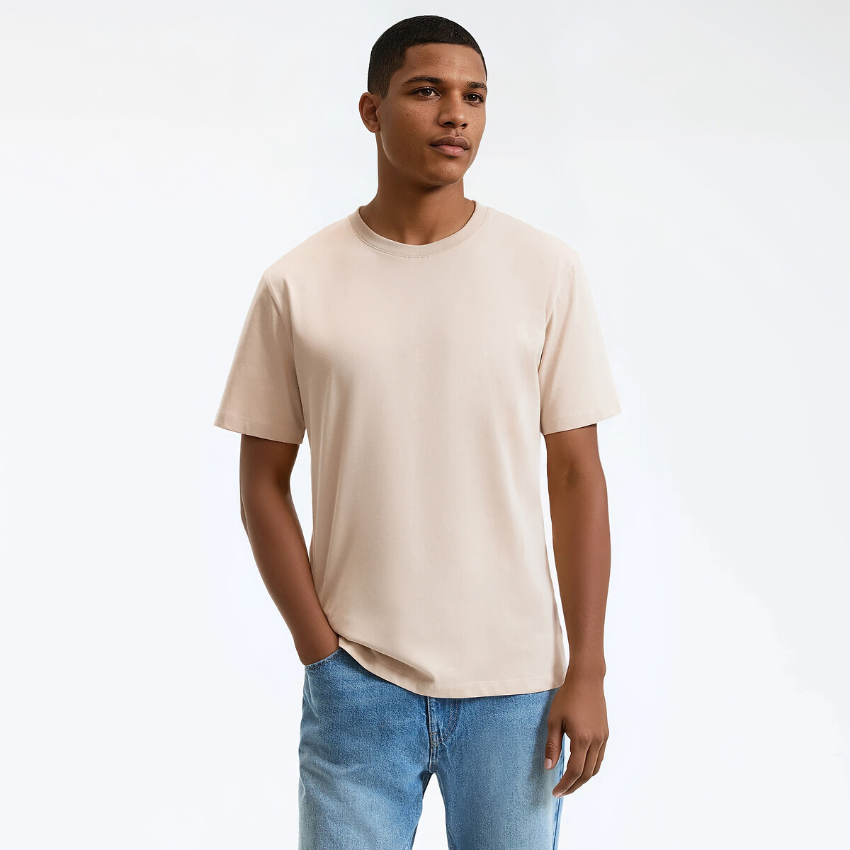 T-shirt col rond manches courtes beige, LA REDOUTE COLLECTIONS