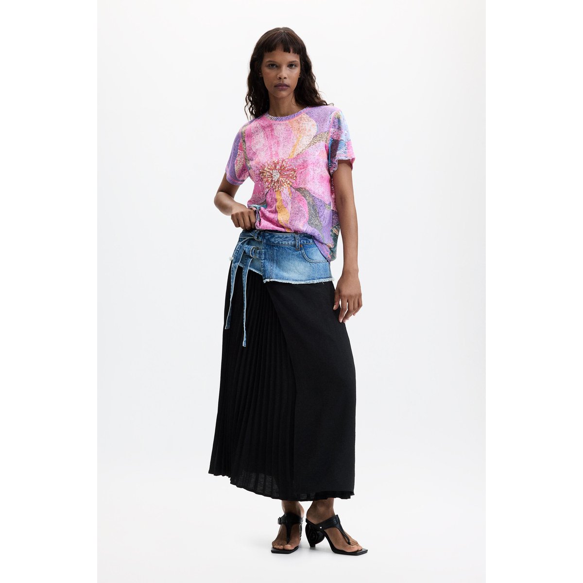 T-shirt imprimé à fleurs rouge, DESIGUAL